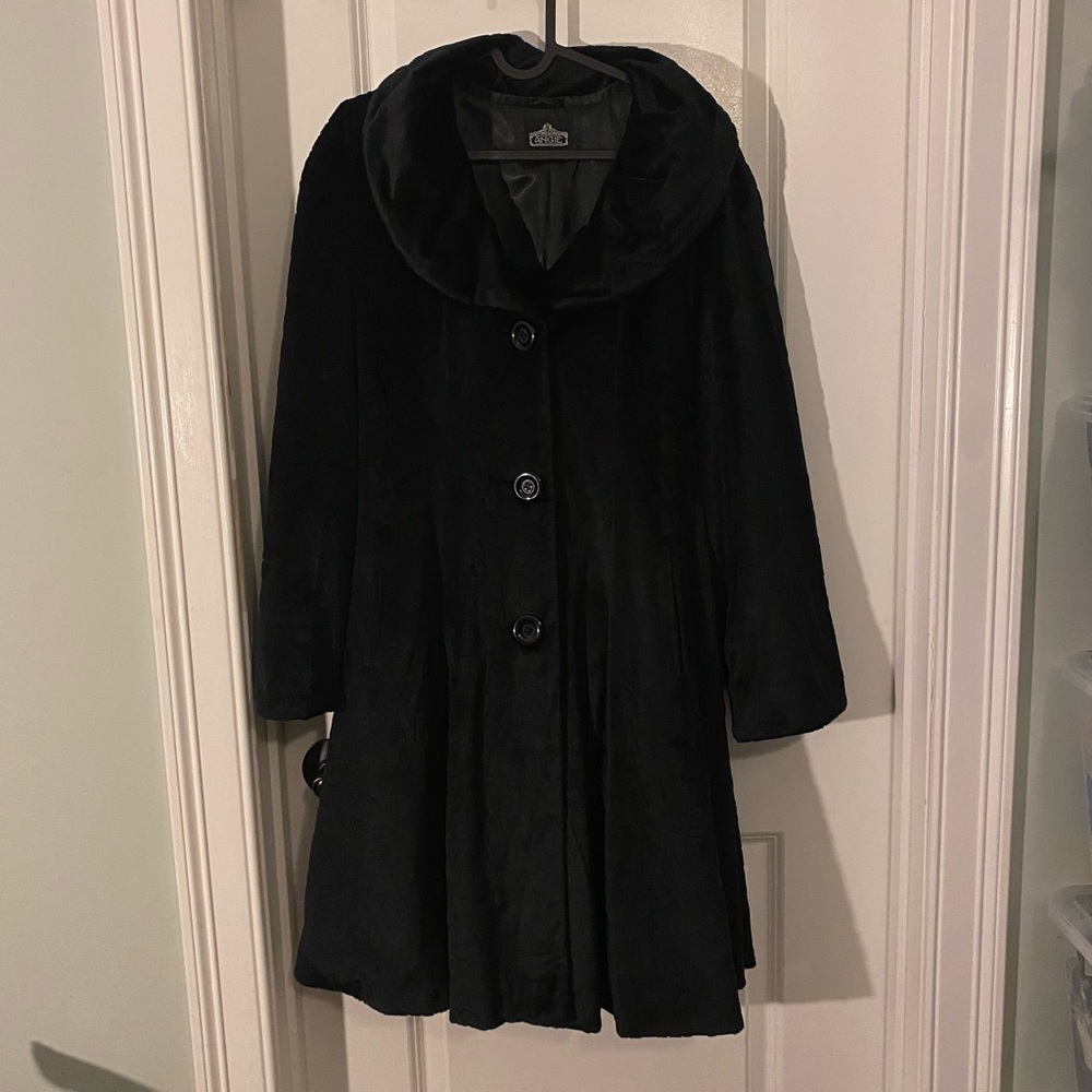 Angie Black Velour Long Line Floral Texture Coat